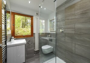 Ensemble baignoire-douche, séchoir à cheveux, serviettes fournies