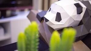 A geometric sculpture resembling a panda in a modern, minimalist setting. - Casa Le Rock (Langkawi)