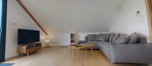 Una televisión, un reproductor de DVD, libros