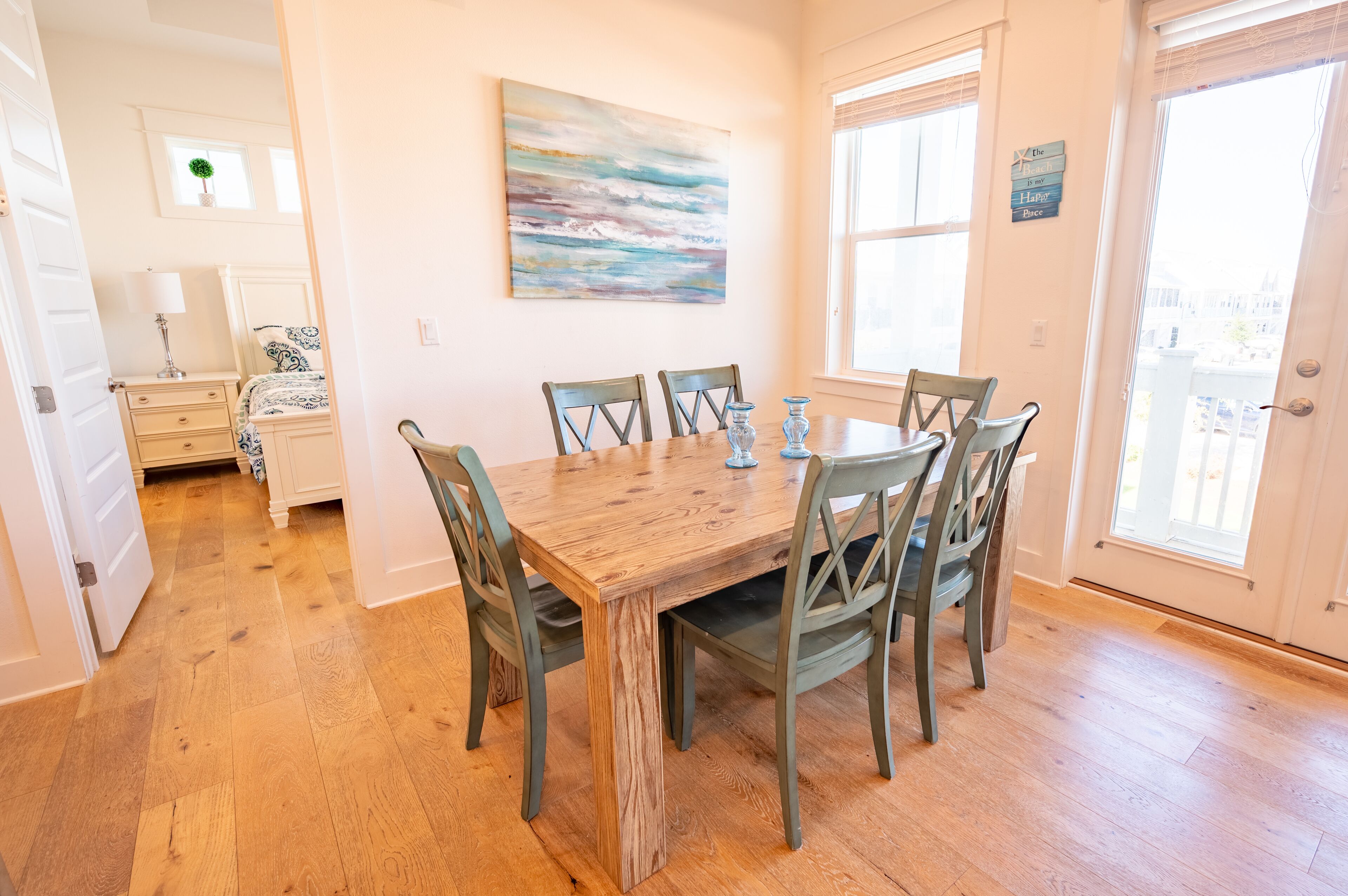 Dining table with 6 chairs.