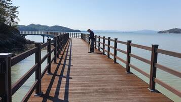 On the beach, white sand