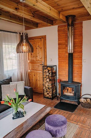 Comfort Cottage, Non Smoking, Pets Allowed | Living room | Flat-screen TV, fireplace, DVD player - tuŻur Domki Nad Potokiem (Osie)