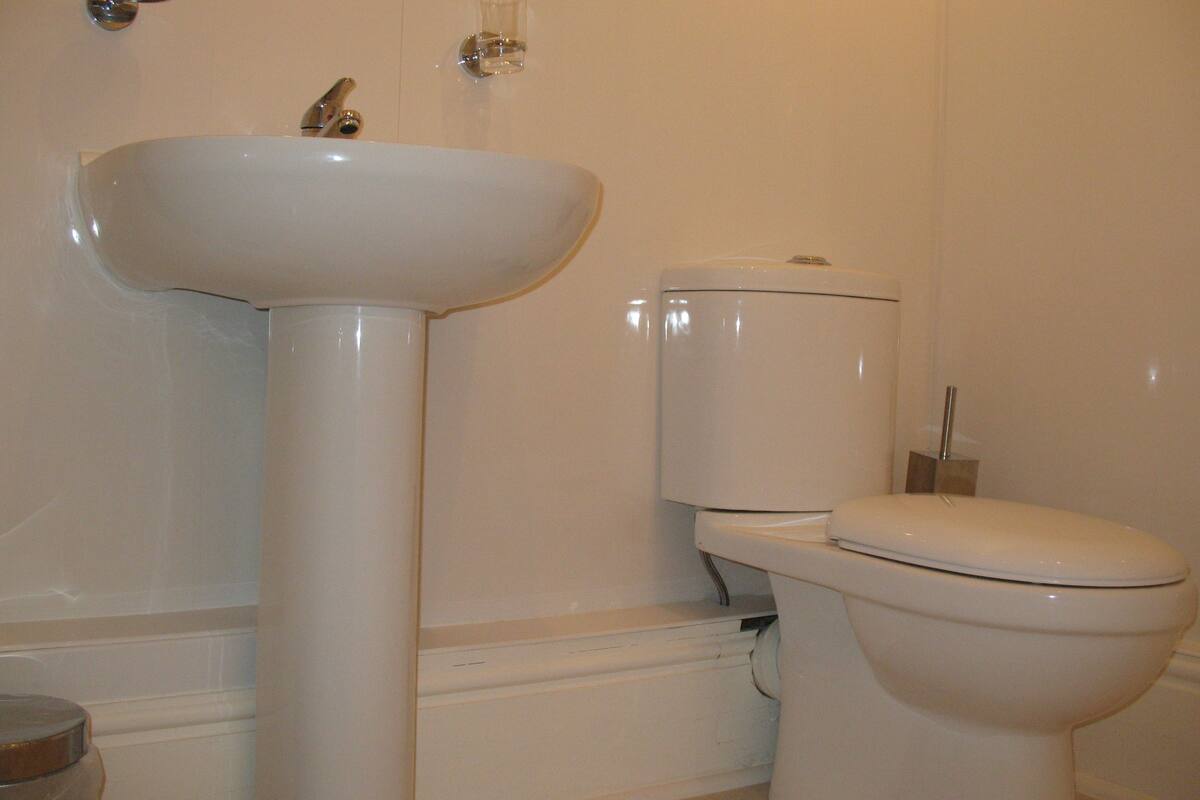 family room | bathroom | shower, hair dryer, towels