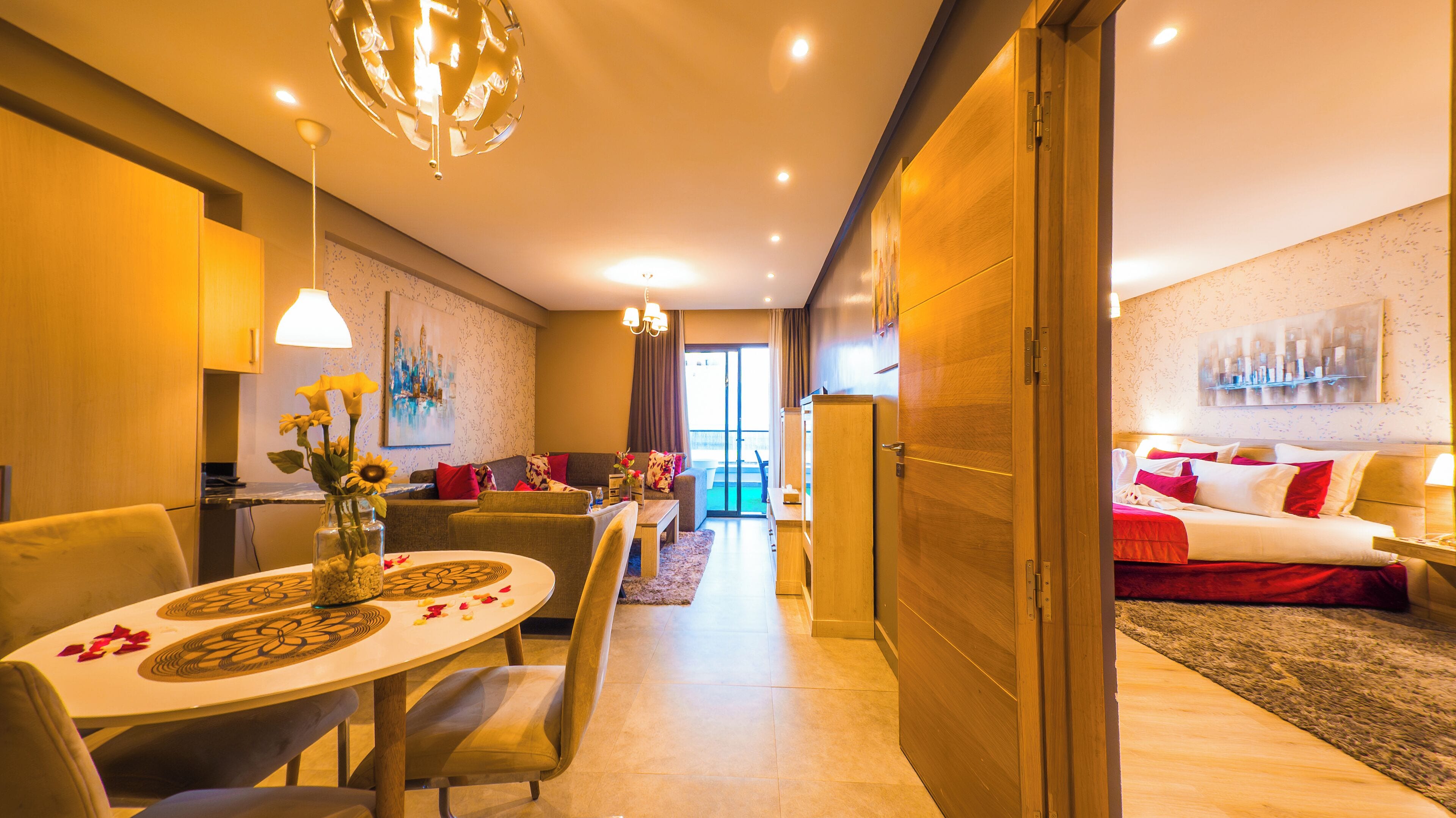 Down comforters, individually decorated, laptop workspace