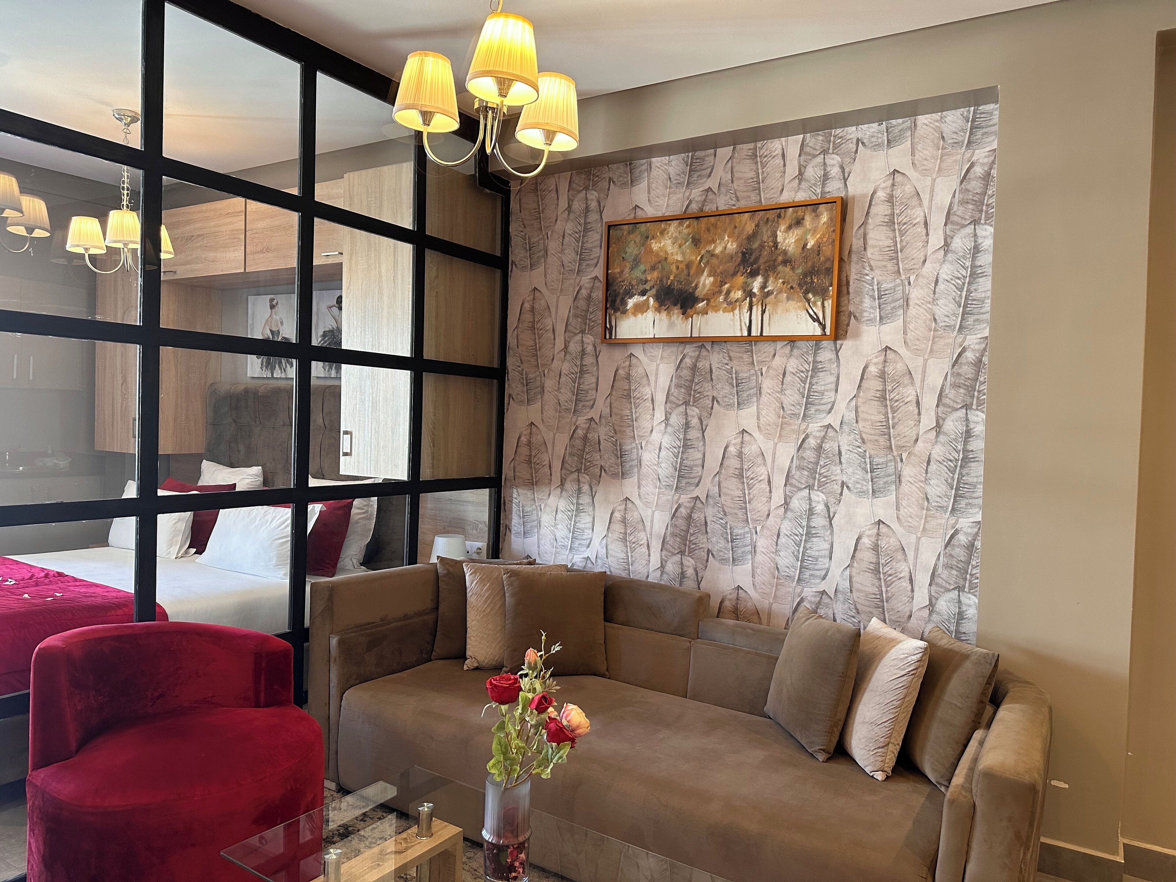 Down comforters, individually decorated, laptop workspace