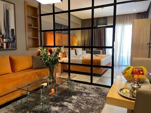 Executive Suite, 1 King Bed, Accessible, Kitchen | Living room | 42-inch plasma TV with satellite channels, TV - Dayet Ifrah by Rent Inn (Rabat)