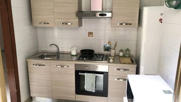 Family Apartment, 3 Bedrooms, Balcony, City View | Private kitchen | Fridge, microwave, oven, stovetop