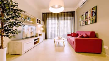 Een 50-inch lcd-televisie met kabelzenders en televisie