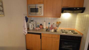 Full-sized fridge, microwave, oven, stovetop