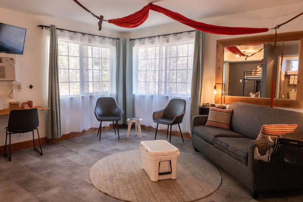 family room | 1 bedroom, desk, laptop workspace, blackout curtains