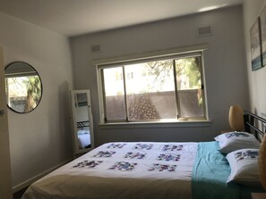 1 bedroom, desk, iron/ironing board, travel cot