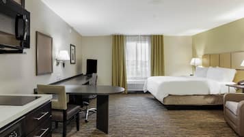 Premium bedding, pillow-top beds, desk, blackout curtains