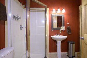 Ensemble baignoire-douche, séchoir à cheveux, shampooing