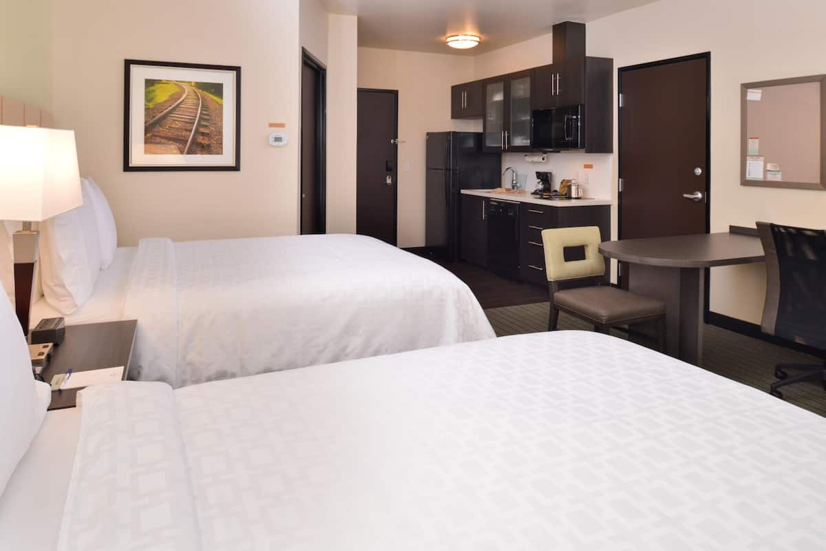 Premium bedding, desk, blackout curtains, iron/ironing board