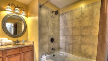 Jetted tub, towels, toilet paper