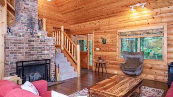 Smart TV, fireplace, DVD player, books