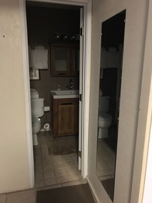 Hair dryer, towels, toilet paper