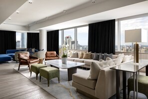 Presidential Suite, 1 Bedroom | Living area | 55-inch LCD TV with digital channels, TV, Netflix