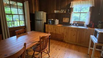 Fridge, microwave, stovetop, electric kettle