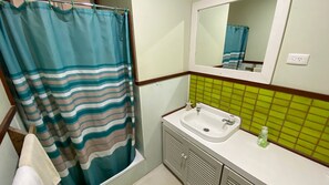 Shower, towels, soap, shampoo