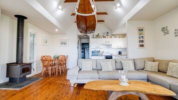 Televisión, chimenea y reproductor de DVD