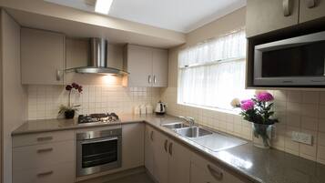 Fridge, microwave, oven, electric kettle