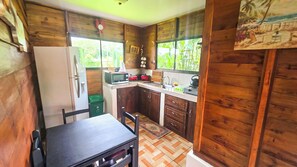 Fridge, microwave, coffee/tea maker, blender