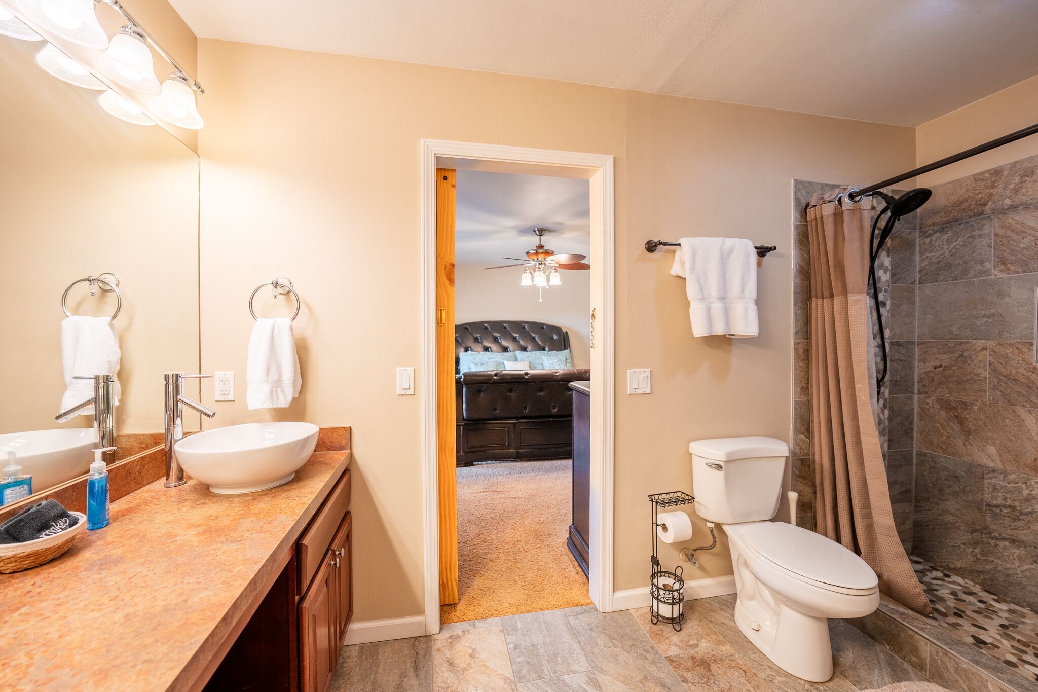 Hair dryer, towels, toilet paper