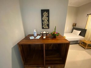 Desk, free WiFi, bed sheets