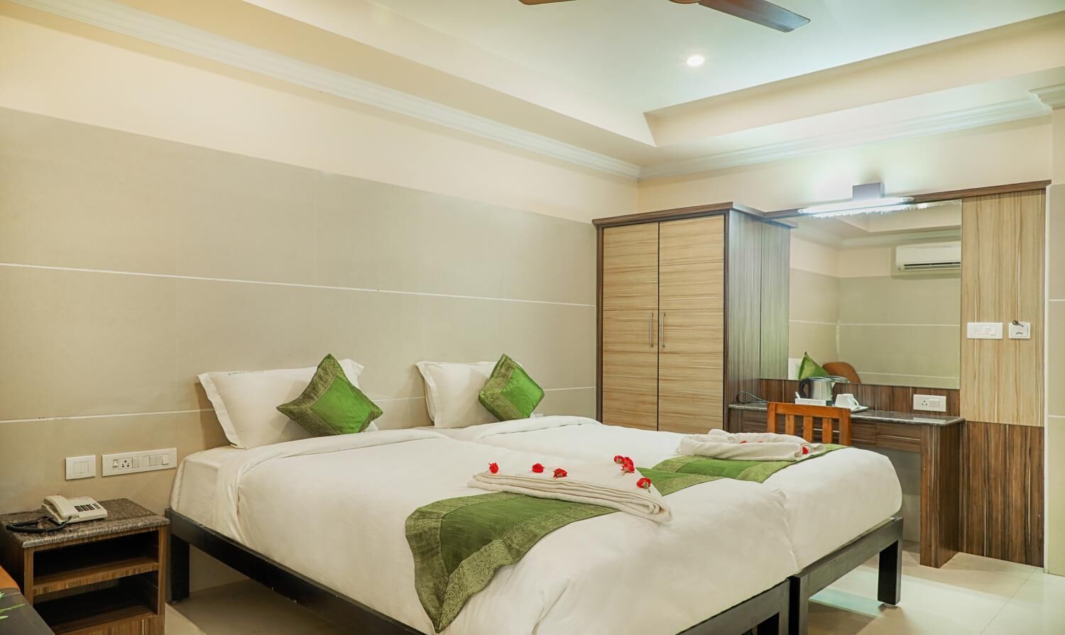 Blackout drapes, iron/ironing board, rollaway beds, free WiFi