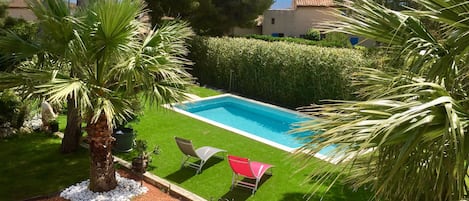 Seasonal outdoor pool, open 8:30 AM to 9:00 PM, sun loungers
