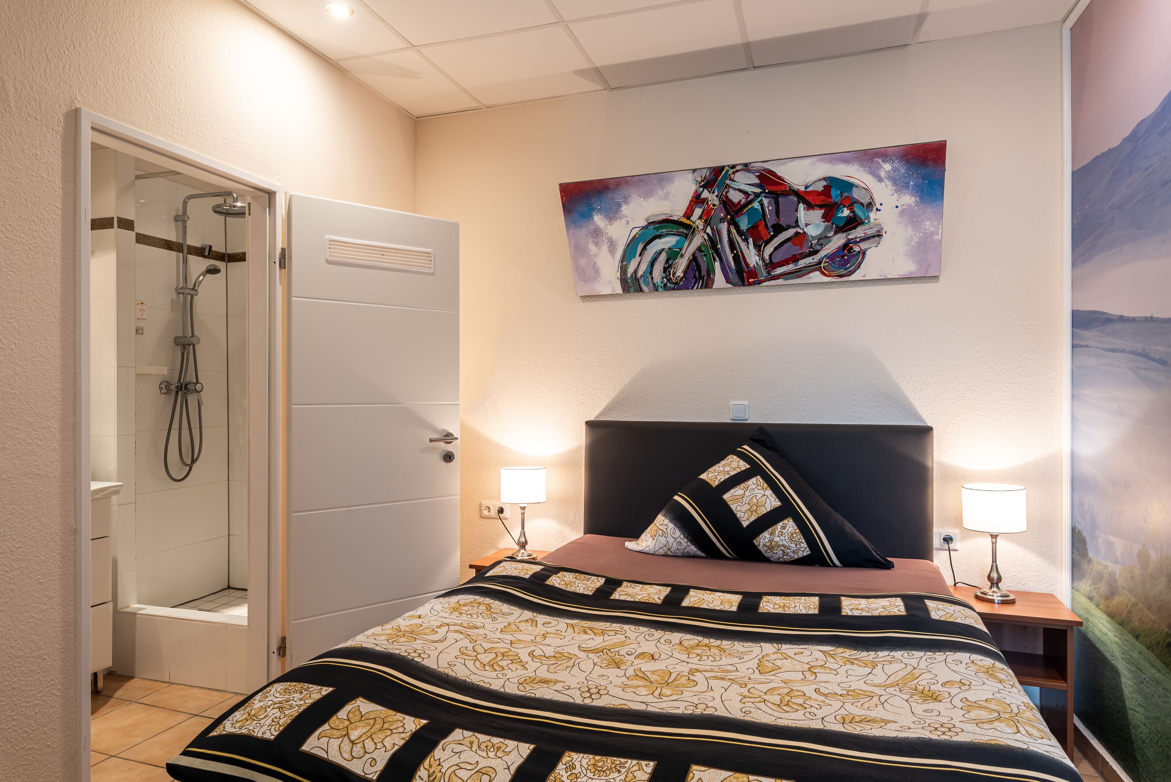 business single room | desk, laptop workspace, blackout curtains, soundproofing