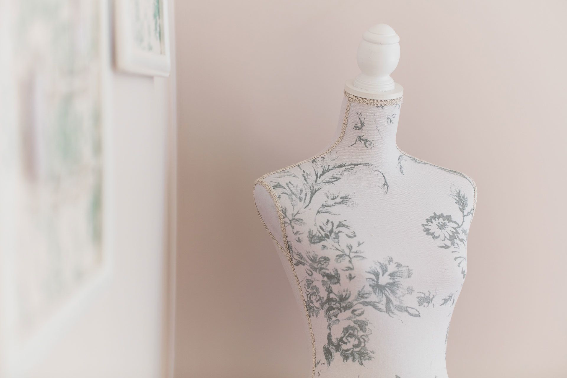 A mannequin with floral patterns.