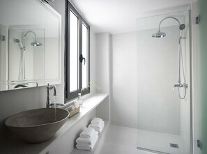 Deluxe Suite, Jetted Tub (Marco Sanudo) | Bathroom | Shower, free toiletries, hair dryer, slippers - The Arches (Santorini)