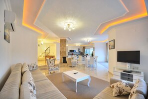Villa, 3 Bedrooms, Sea View | Living room | LCD TV, fireplace - Villa Beyaz (Kas)