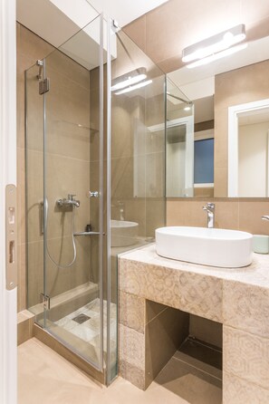 Apartment, 1 Bedroom | Bathroom | Shower, free toiletries, hair dryer, slippers - QuietFlat 4th Flr HiEnd 1bdr (Athens)