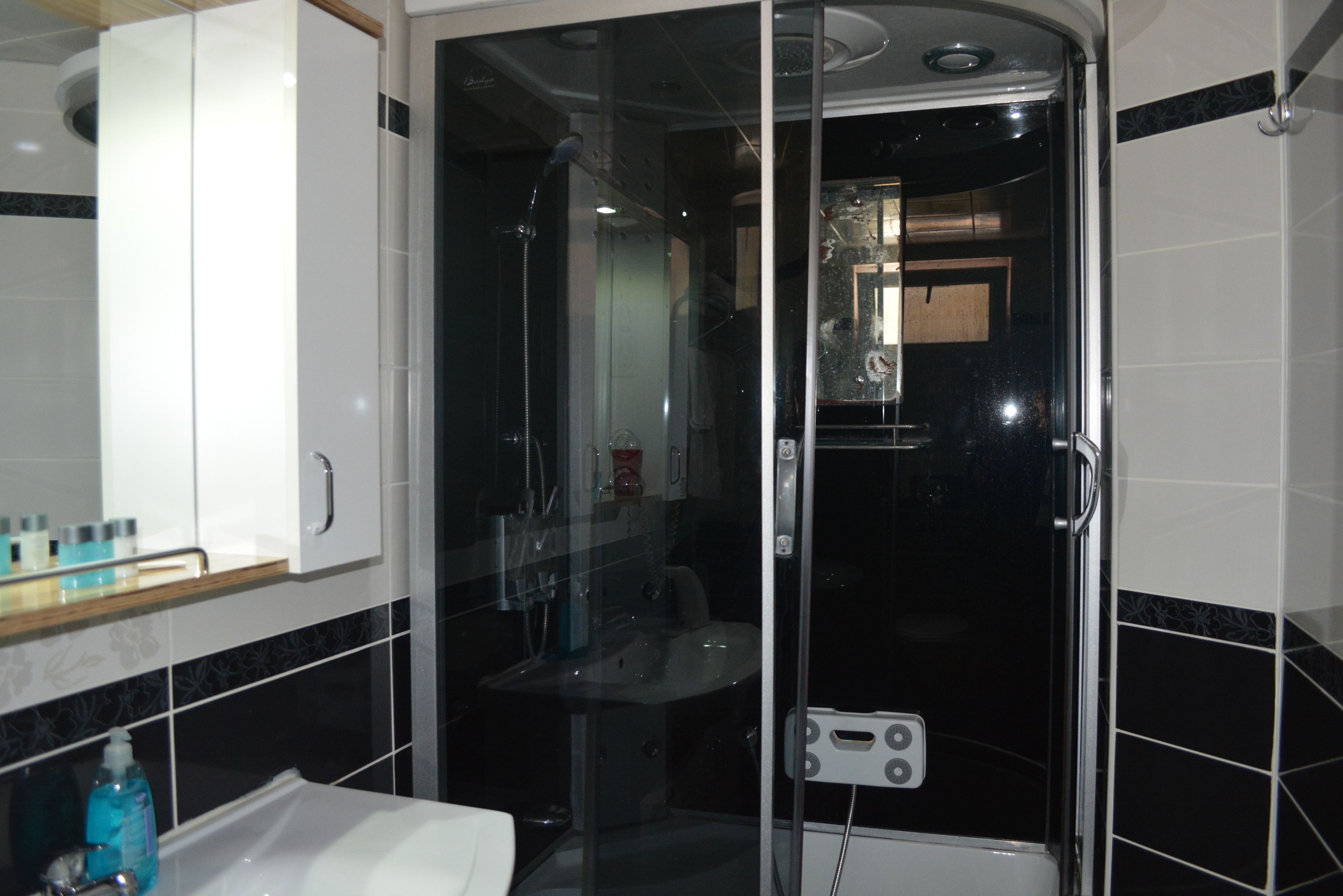 Douche, articles de toilette gratuits, sèche-cheveux, chaussons