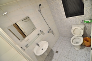 Shower, free toiletries, hair dryer