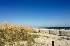 A beach with sand dunes and a wooden fence. - Half-Mi to Coligny Beach: Hilton Head Resort Condo (Hilton Head Island)