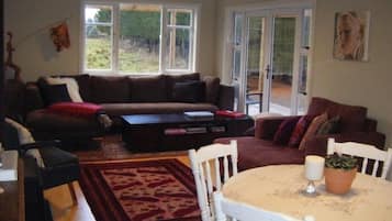 TV, fireplace, DVD player, books
