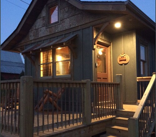 A hand-crafted cabin built in the middle of a Christmas Tree farm.
