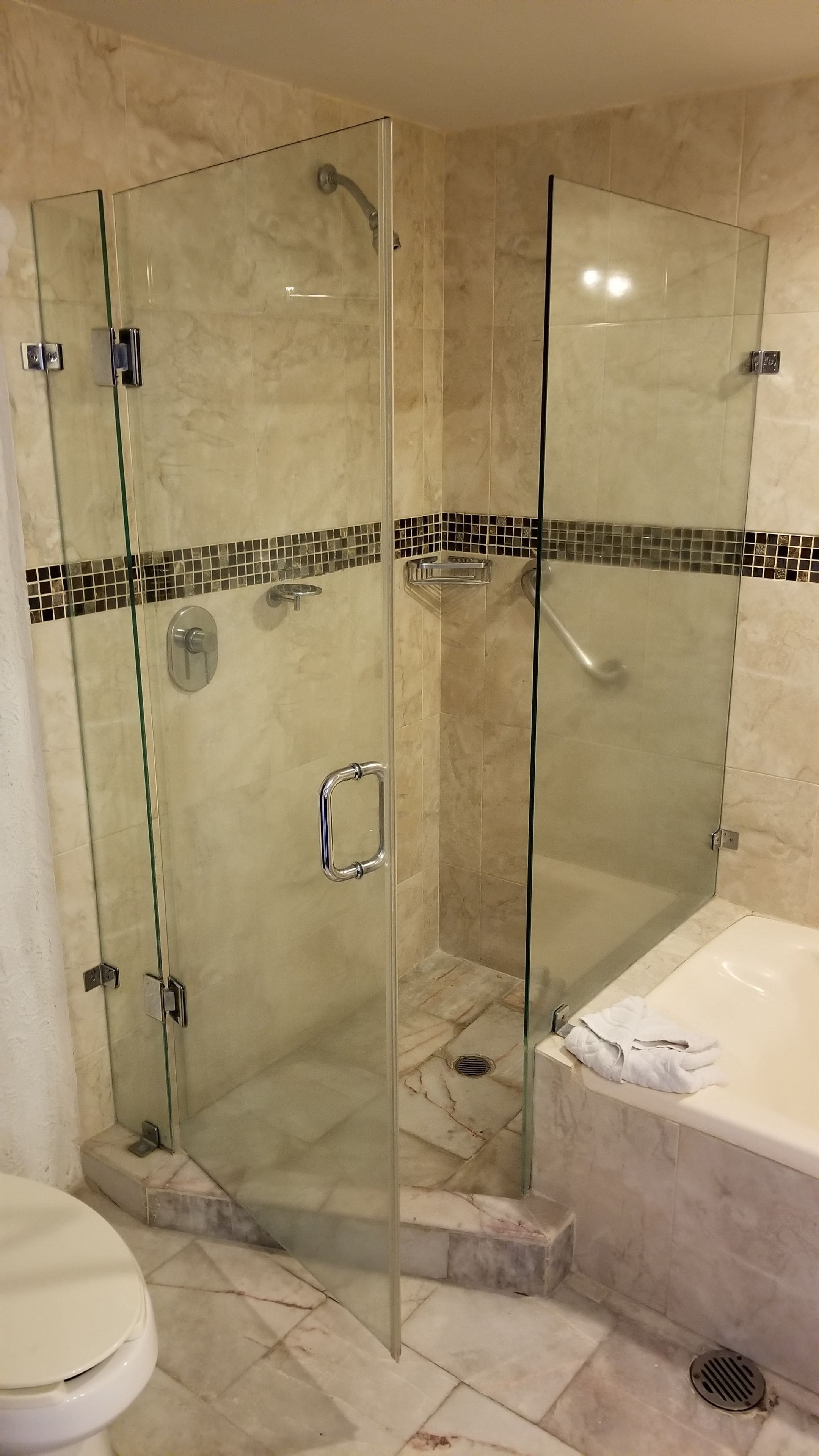 standard quadruple room, 2 double beds, garden view | bathroom | separate bathtub and shower, towels