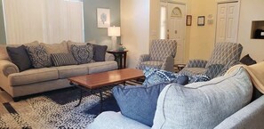 Flat-screen TV, video games, DVD player