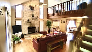 TV connectée, cheminée, jeux vidéo, lecteur de DVD