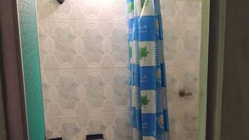 Shower, rainfall showerhead, towels