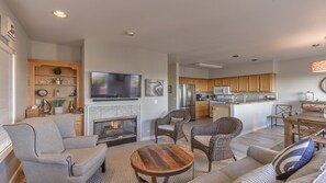 Smart TV, fireplace, DVD player, video library