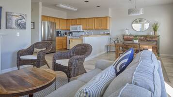 Smart TV, fireplace, DVD player, video library