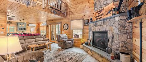 TV, fireplace, video games, table tennis