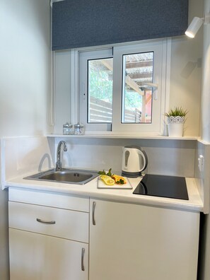 Réfrigérateur, plaque de cuisson, cafetière/bouilloire