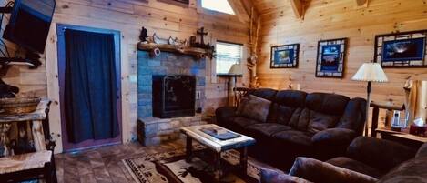 Smart TV, fireplace, DVD player, foosball